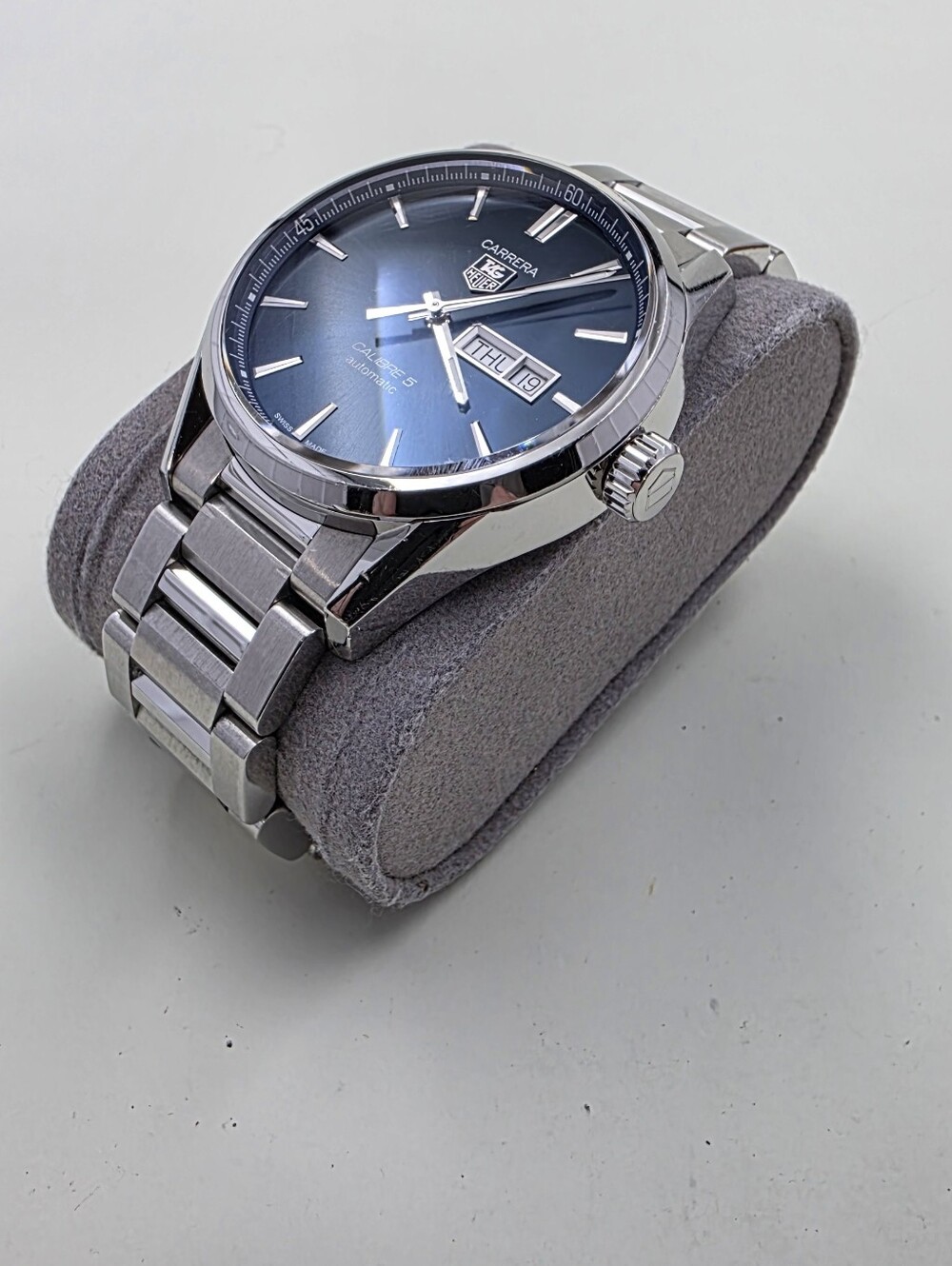TAG Heuer Carrera Calibre 5 Automatic Men's Day-Date Watch in Blue and Silver